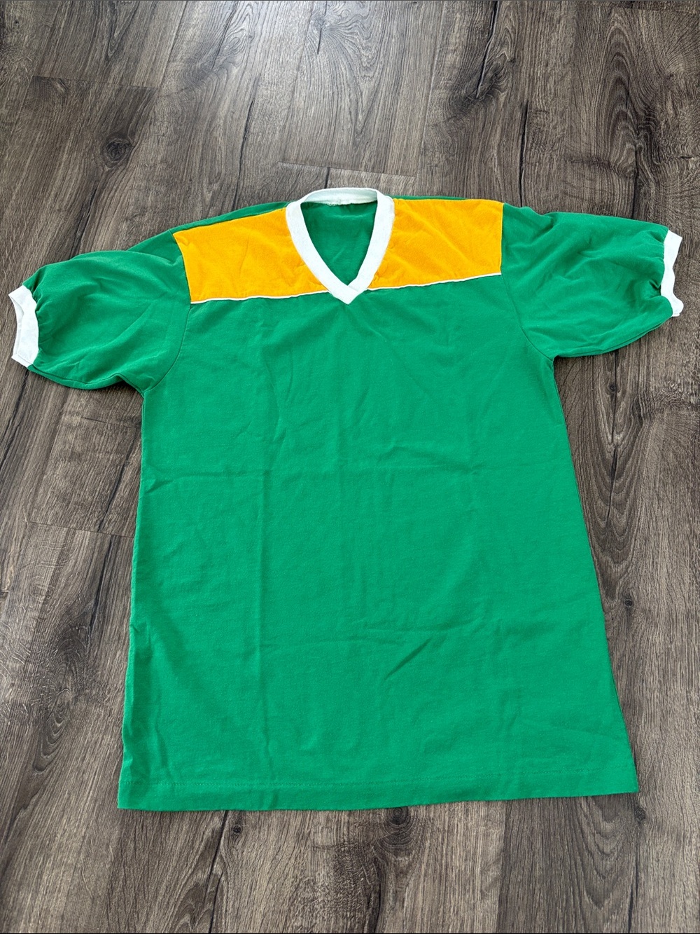 Vintage Green & Yellow V-Neck Tee
